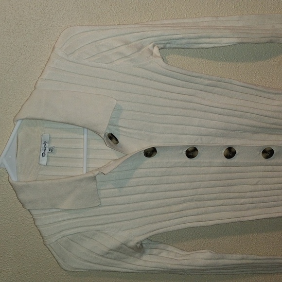 Madewell Cream Ribbed Knit Collar Cardigan Button Down Sweater XXS - Picture 2 of 6